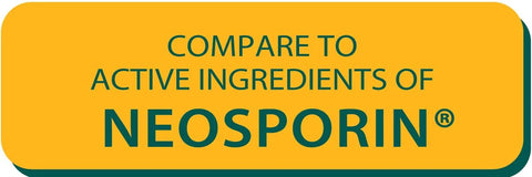 Antibiotic ointment packet label: yellow with teal text COMPARE TO ACTIVE INGREDIENTS OF NEOSPORIN