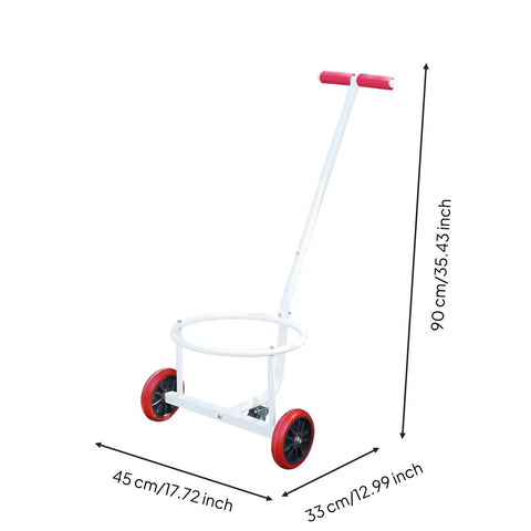 Manual Bucket Cart With Open Frame Trolley Angled Handle And Padded Grip Two Wheel Hand Truck Carrier For Easy Guided Bucket Transport On Floors And Outdoors White, 90 cm tall