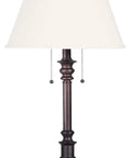 Spyglass Table Lamp With Bronze Finish, Dual Pull Chains, White Linen Shade, Retro Modern Luxe Vibe, Classic Mid Century Style, 30.5 Inch Tall