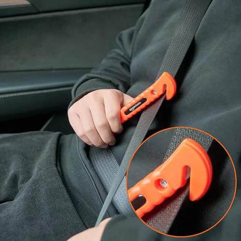 Amazon Basics Emergency Escape Tool 2-pack, bright orange car safety hammer with window breaker and seatbelt cutter