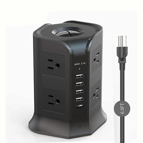 Ditch The Clutter With This Badass Smart Tower Surge Protector Offering Eight US Outlets And A Six Point Five Foot Extension Cord.