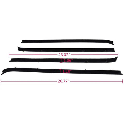 Left Right Window Seal Weatherstrip Kit For Chevy And GMC Trucks Four Piece Set with dimensions shown in inches