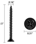 Two Hundred Fifty Black Number Eight By One Inch Half Wood Screws Bulk Box For Cabinet Joinery and Furniture Assembly Crafted From Premium Carbon Steel with dimensions 1.5" and 0.16".
