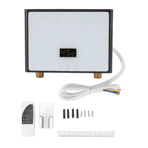 Instant Electric Tankless Water Heater 4000W 110V With Smart Remote For Continuous Hot Water Delivery showing display and remote.