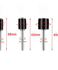 186 Piece Sanding Drum Set With 180 Sanding Bands In One Half Inch, Three Eighth Inch And One Quarter Inch Diameters, Grits 80 120 240, Plus 6 Mandrels For Rotary Tools, Aluminum Oxide Cloth Backed Rings For DIYers And Pro Grinders, showing mandrel sizes and dimensions.