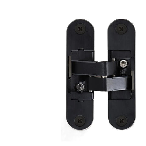 Front view of Hidden Cross Hinge For Invisible Doors And Cabinets, 3D Adjustable 180 Degree Folding Door Hinge, Concealed Stainless Steel H Shaped Door Hardware For Wooden Doors, Large Right.