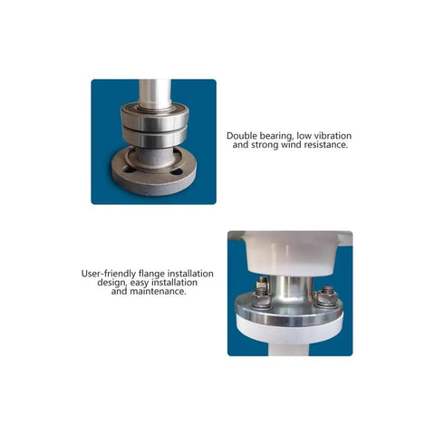Details of 400W Wind Turbine Generator Kit for Home and Marine Use Vertical Axis Wind Generator with double bearings and flange design.