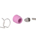 Premium Plasma Torch Rebuild Kit For Welding Pros Featuring stainless steel rings plus ceramic nozzle conductive electrode and complete consumables set, showing pink ceramic nozzle, metal electrode, and retaining clip.