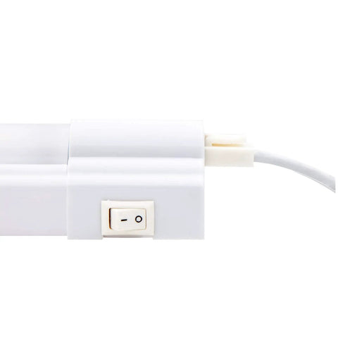 Close-up of LED Under Cabinet Light 18 Inch With 900 Lumens Warm White 3000K Plug In Undermount Strip Lighting with on/off switch.