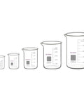 Five Piece High Borosilicate Glass Beaker Set with graduated 50, 100, 250, 500, 1000 ml sizes for precise measuring in lab or home chemistry projects