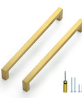 Gold Brushed Brass Cabinet Pulls With Handy Screwdriver, 9 1/4 Inch Overall Length, 8 4/5 Inch Hole Center, 1/2 Inch Width, 25 Pack
