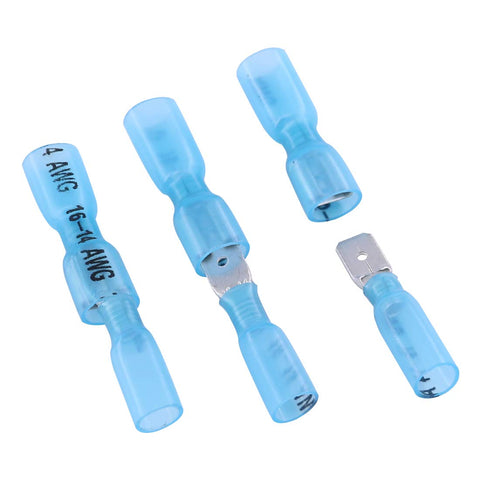 100-Piece Fully Insulated Spade Terminal Kit For DIYers With Nylon Heat Shrink Waterproof Quick Disconnects, blue connectors