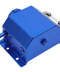 Fresh Rad Blue Universal Coolant Reservoir Tank With One Liter Capacity Radiator Overflow Bottle, aluminum construction, side view.