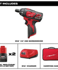 Hella Compact And Ridiculously Slick 12V Cordless Driver Drill Kit With Variable Speed Trigger Quick Change Chuck 175 Inch Pounds Torque And Real Time Battery Fuel Gauge, includes screwdriver, batteries, charger, and carrying case.