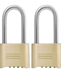 Brass Combination Gate Lock For Outdoor Fences And Sheds, Customizable Four Digit Padlock With Extended Two And A Quarter Inch Long Shackle, Weatherproof Two Pack Security Lock.