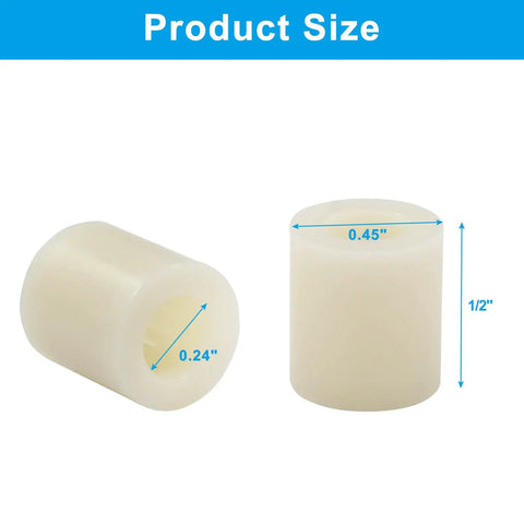 Pro Grade ABS Plastic Spacers 0.45 Inch OD 0.24 Inch ID 0.5 Inch Thick Unthreaded Standoff Bushings product size front and side view