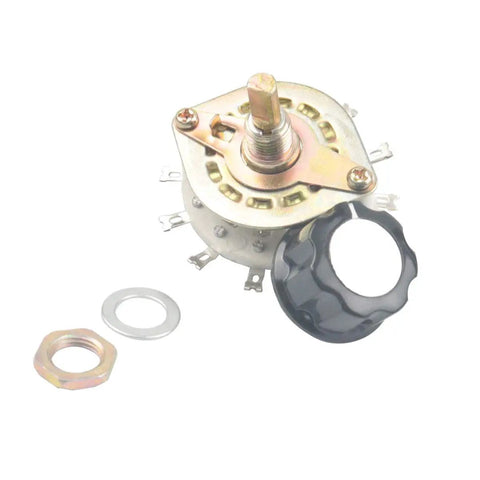 Six Pack Rotary Switch With Knurled 6mm Shaft 1 Pole 11 Position 12 Pin 10mm Thread 20mm Shaft Length Metal And Plastic Two Point Two Inch