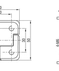 Technical diagram of zinc alloy hydraulic gate hinge with constant friction torque for 50x50 doors, showing measurements.