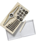 31 Piece Micro Metric Tap And Die Set For M1 To M2.5 Internal And External Threads Repair In Small Electronics Watches And Models Pro Grade HSS With Rust Resistant Coating For Durable Handy Tool Kit in a case.
