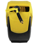 Three Eighths Inch Fifty Foot Hybrid Polymer Air Hose With Auto Retract Enclosed Reel, front view, bright yellow and black design.