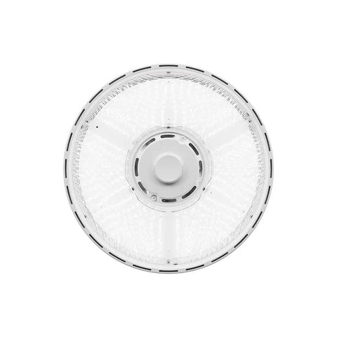Compact Pro Round LED High Bay Light For Garages And Warehouses, Ultra Bright 12,000/15,000/18,000 Lumens, 4000K/5000K Color Temp, UVOLT 120-347V, White Ceiling Fixture, top view