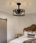 Small 18 Inch Caged Ceiling Fan With Lights And Remote Control Industrial Rustic Farmhouse Enclosed Bladeless Ceiling Fan in bedroom