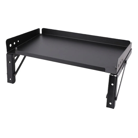 No Fuss Heavy Duty Fold Down Garage Wall Shelf built hella sturdy with alloy steel to grip power tools and gear.