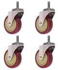 Heavy Duty Swivel Caster Set Of Four Polyurethane Wheel With Brake For Furniture Cart and Trolley, displaying red and green wheels.