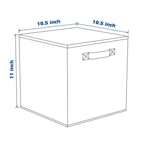 Diagram showing dimensions of Foldable Fabric Storage Cubes Set For Closet And Toy Organization, 6 Pack Pink Cloth Bins.