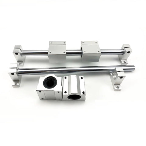 SCS10UU aluminum linear motion bearing blocks, 4-piece set with chrome rails, front view for CNC/3D printer