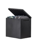 30 Gallon Outdoor Resin Storage Box That Doubles As A Patio Side Table For Pool And Garden Gear All Weather Durable With A Wood Look Finish