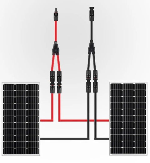 Y Branch Solar Connector Parallel Adapter With 10 AWG Cable For Solar Panels 30A At 1000V DC IP67 Outdoor Rated Red And Black Leads
