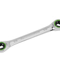 Flip Wrench With 100 Gear Teeth For Precise 3.6 Degree Swings In Pro Grade Chrome Vanadium Steel, low profile, E10 and E12 star sizes