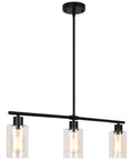 Three Light Modern Kitchen Island Pendant Light With Glass Shades Slick Black Metal Finish Rustic Farmhouse Chandelier For Kitchen Island Dining Room Living Room Foyer Adjustable Linear Hanging Light Fixtures close-up