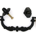 Six Pcs Vintage Black Drawer Pulls Handles Metal Bail Pulls showing one handle and two screws, zinc alloy with anti rust finish