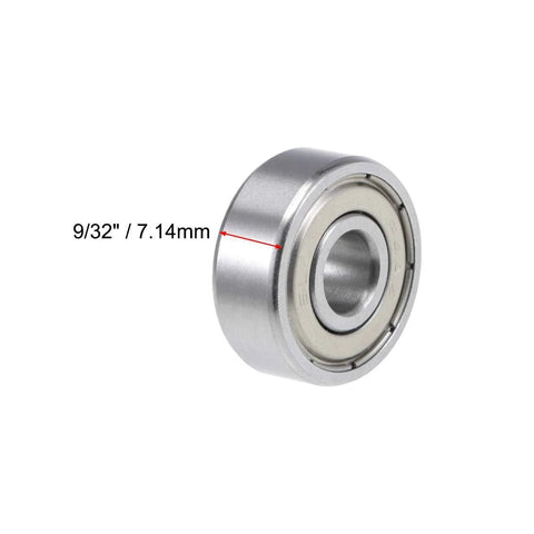 uxcell R4AZZ deep groove ball bearing, side view, 1/4 by 3/4 by 9/32 in, shielded