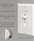 Must Have Dimmer Light Switch With Blue Indicator LED When Load Is Off, 3 Way Or Single Pole Dimmer, 600 Watt Max, LED Compatible