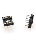 DIP IC Socket 2.54mm Pitch 8 Pin 2 Row Soldering Adapter Pack Of 20 For Prototyping And Repairs, angled view, black and silver finish