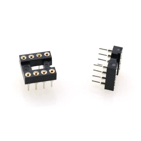DIP IC Socket 2.54mm Pitch 8 Pin 2 Row Soldering Adapter Pack Of 20 For Prototyping And Repairs, angled view, black and silver finish