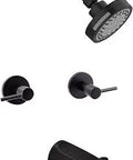 Two Handle Matte Black Tub And Shower Faucet With Eastport II Design, Easy DIY Install, Temperature Control With Hot And Cold Handles
