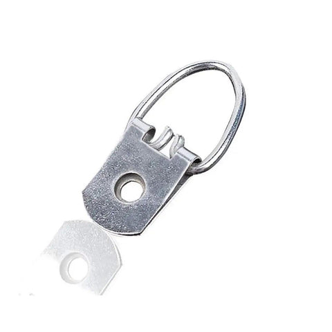 Close-up of D-Ring hanger from 100 Pack D Ring Picture Hangers With Screws For Hanging Frames Mirrors Clocks Paintings Ten Pound Load Support