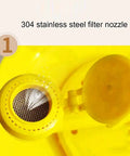 Close-up of stainless steel 304 filter nozzle on emergency eyewash station floor mounted with dual nozzles for factory use