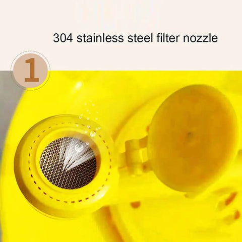 Close-up of stainless steel 304 filter nozzle on emergency eyewash station floor mounted with dual nozzles for factory use