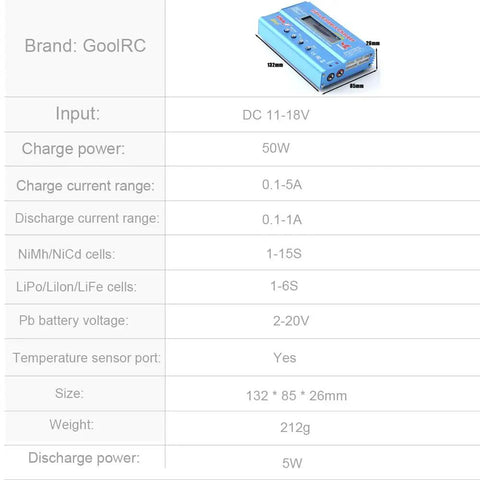 Specifications of B6 Mini Multi Functional Balance Charger Discharger For LiPo LiIon Life NiCd NiMH Pb RC Batteries Safe Charging