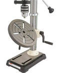 No-Fuss Shop Floor Beast Benchtop Radial Drill Press featuring a metallic chuck and flat base for drilling precision.