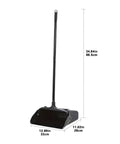 Heavy Duty Upright Standing Dustpan Built Different Tight Pivoting Base for effortless sweeping, 34.84in tall, sturdy black design.