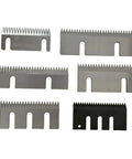 Top Shelf Carbon Steel Carton Sealer Blades Pack Of Ten sharp blades with double slot design and 40mm pitch for carton sealing.