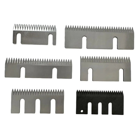Top Shelf Carbon Steel Carton Sealer Blades Pack Of Ten sharp blades with double slot design and 40mm pitch for carton sealing.