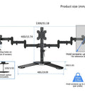 Straight Up Heavy Duty Triple Monitor Stand With 360 Degree Full Motion Arms For 10 To 24 Inch Screens dimensions diagram