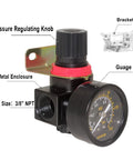 3/8 NPT Air Compressor Regulator Combo With Manual Drain And Bracket PSI Gauge, lightweight regulator with pressure knob and gauge